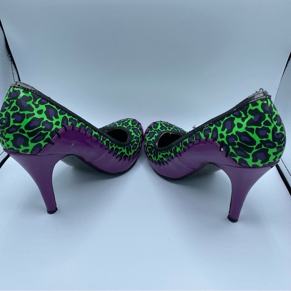 TUK T.U.K. Green & Purple Stitches Animal Print Heels Pin-up Sz 6 Halloween - Picture 4 of 11